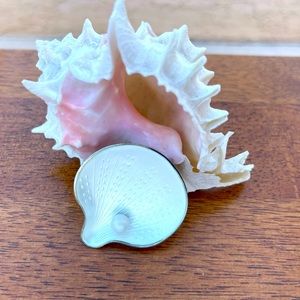 Finn Jensen Norway Guilloché Oyster Brooch Lustrous Genuine Pearl Vintage 1950's